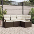 Sofa Set mit Kissen 4 pcs Braun und Creme Poly-Rattan