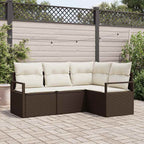 Sofa Set mit Kissen 4 pcs Braun und Creme Poly-Rattan
