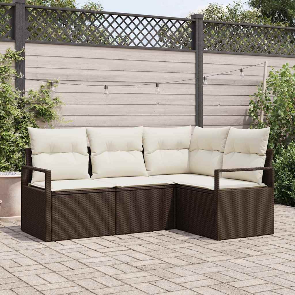Sofa Set mit Kissen 4 pcs Braun und Creme Poly-Rattan