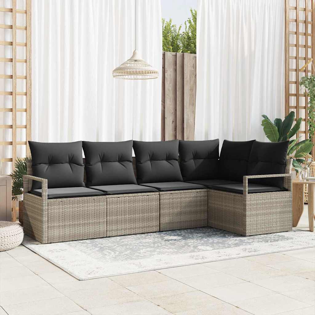Gartensofa-set mit Kissen 5 pcs Hellgrau Poly-Rattan
