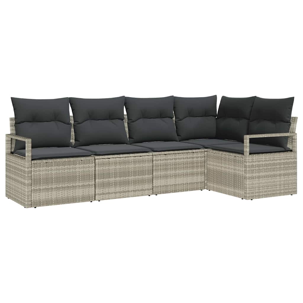 Gartensofa-set mit Kissen 5 pcs Hellgrau Poly-Rattan
