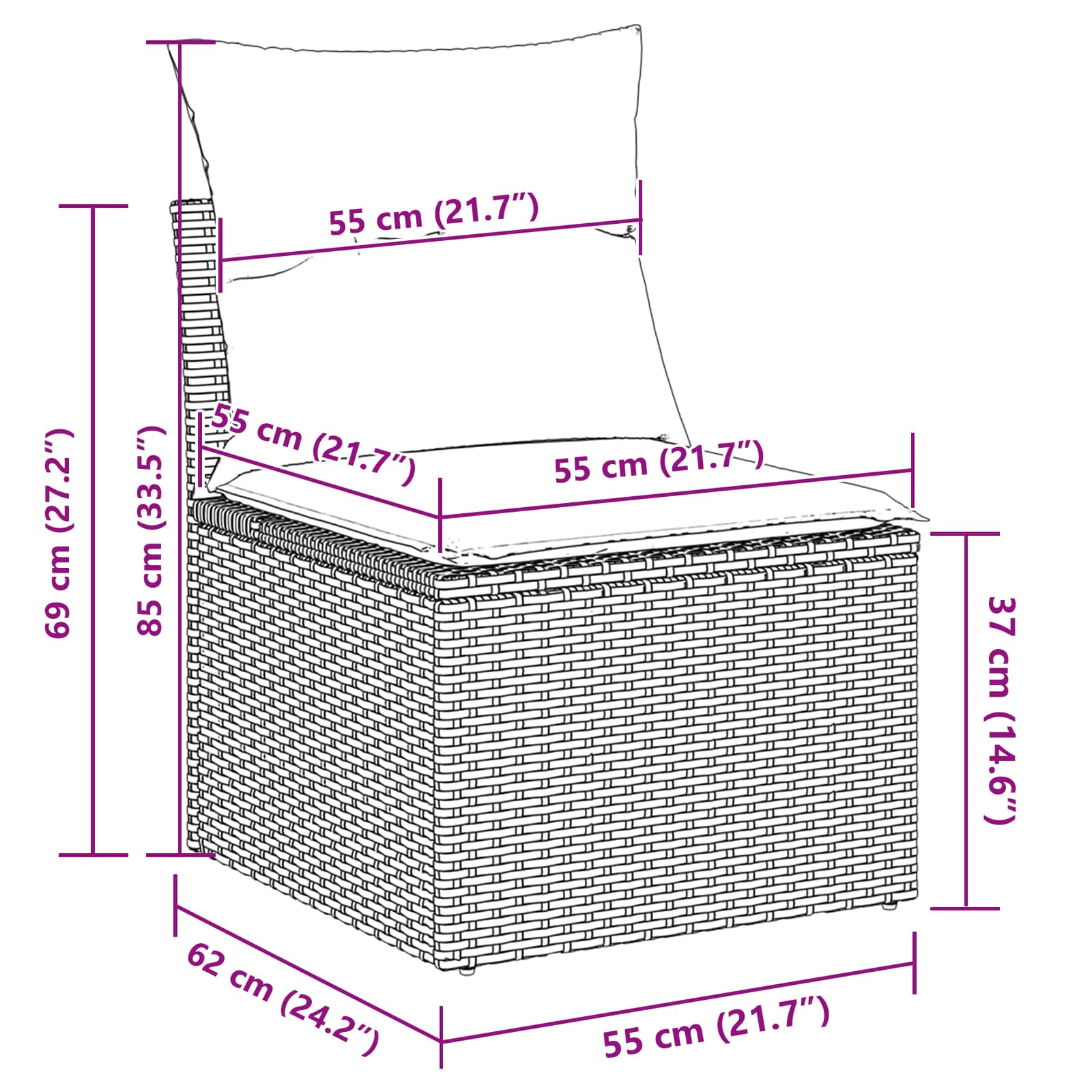 Gartensofa-set mit Kissen 7 pcs Schwarz Poly-Rattan