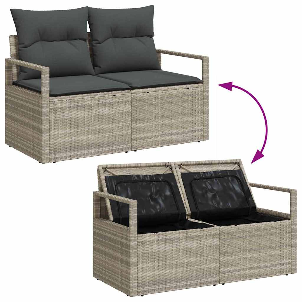 Gartensofa-set mit Kissen 9 pcs Hellgrau Poly-Rattan