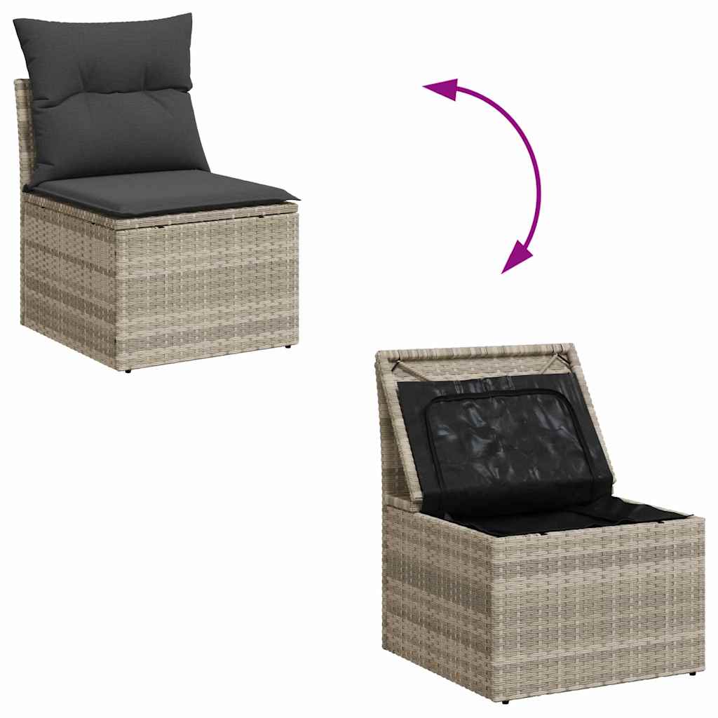 Gartensofa-set mit Kissen 9 pcs Hellgrau Poly-Rattan