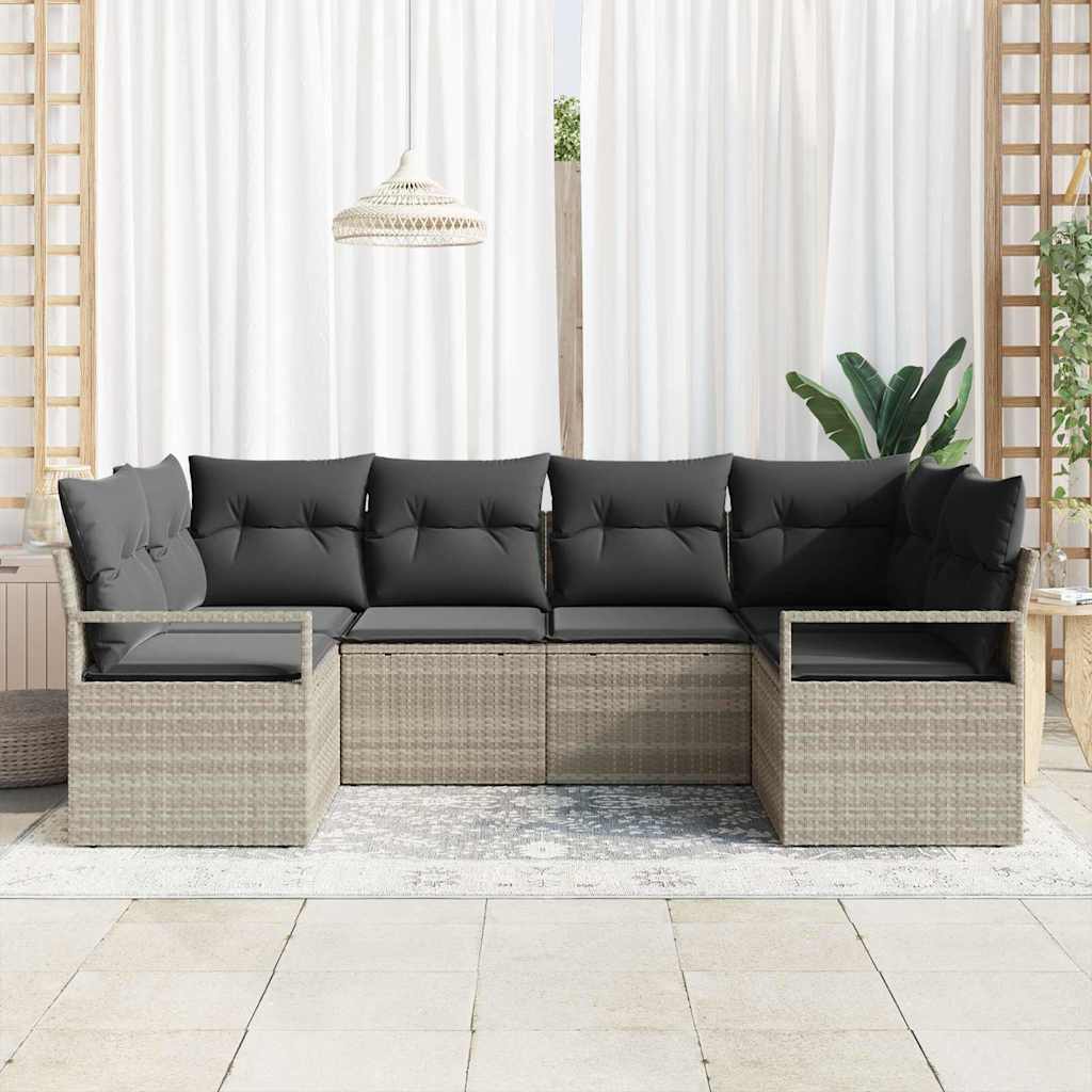 Gartensofa-set mit Kissen 6 pcs Hellgrau Poly-Rattan