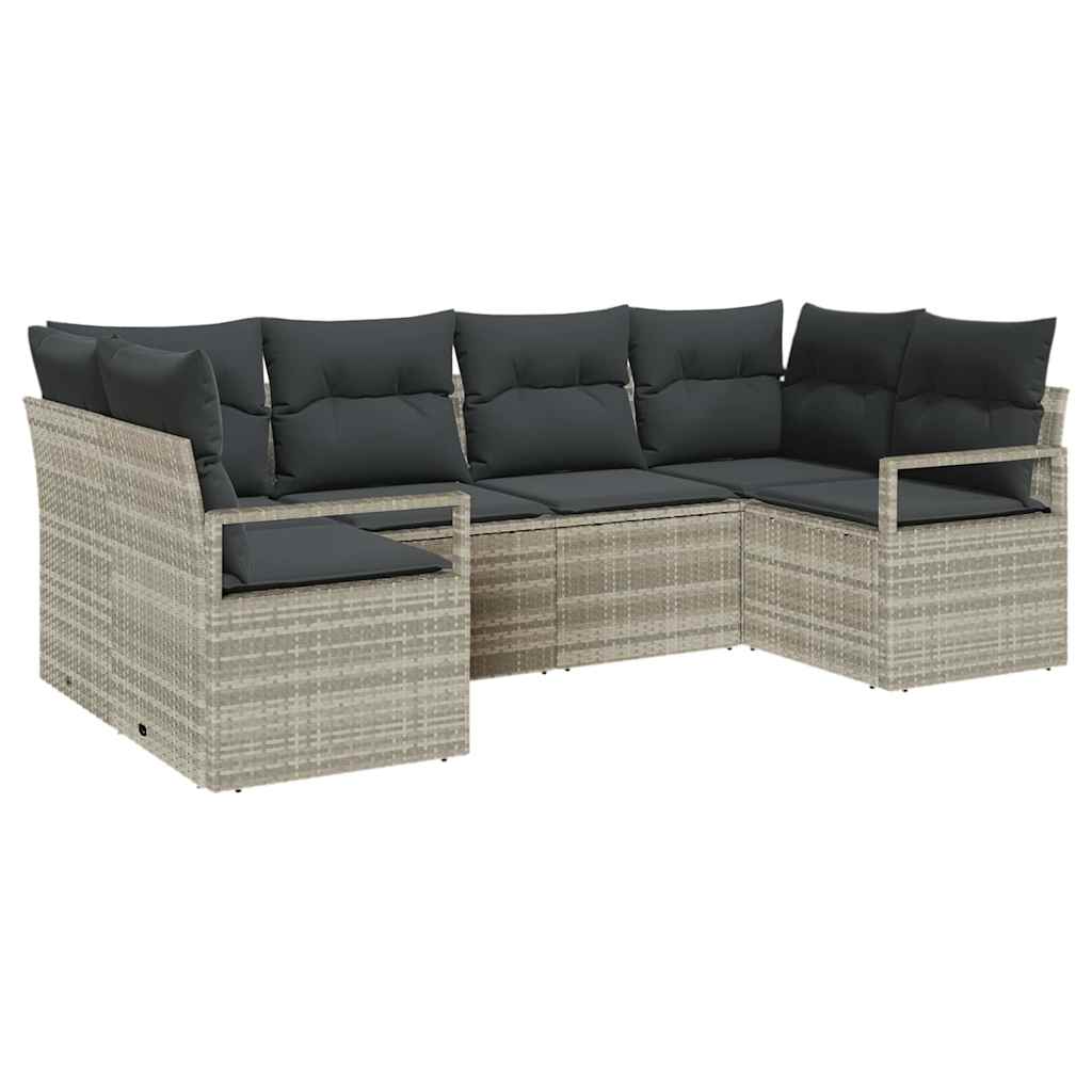 Gartensofa-set mit Kissen 6 pcs Hellgrau Poly-Rattan