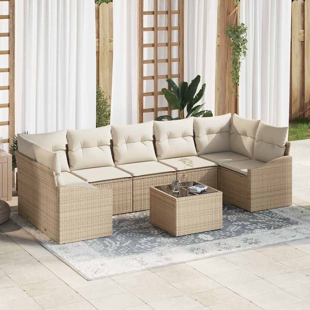 Sofa Set mit Kissen 8 pcs Beige und Creme Poly-Rattan