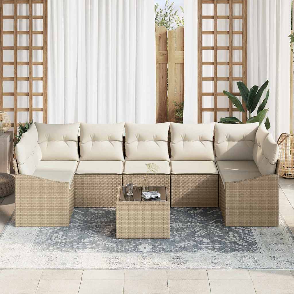 Sofa Set mit Kissen 8 pcs Beige und Creme Poly-Rattan