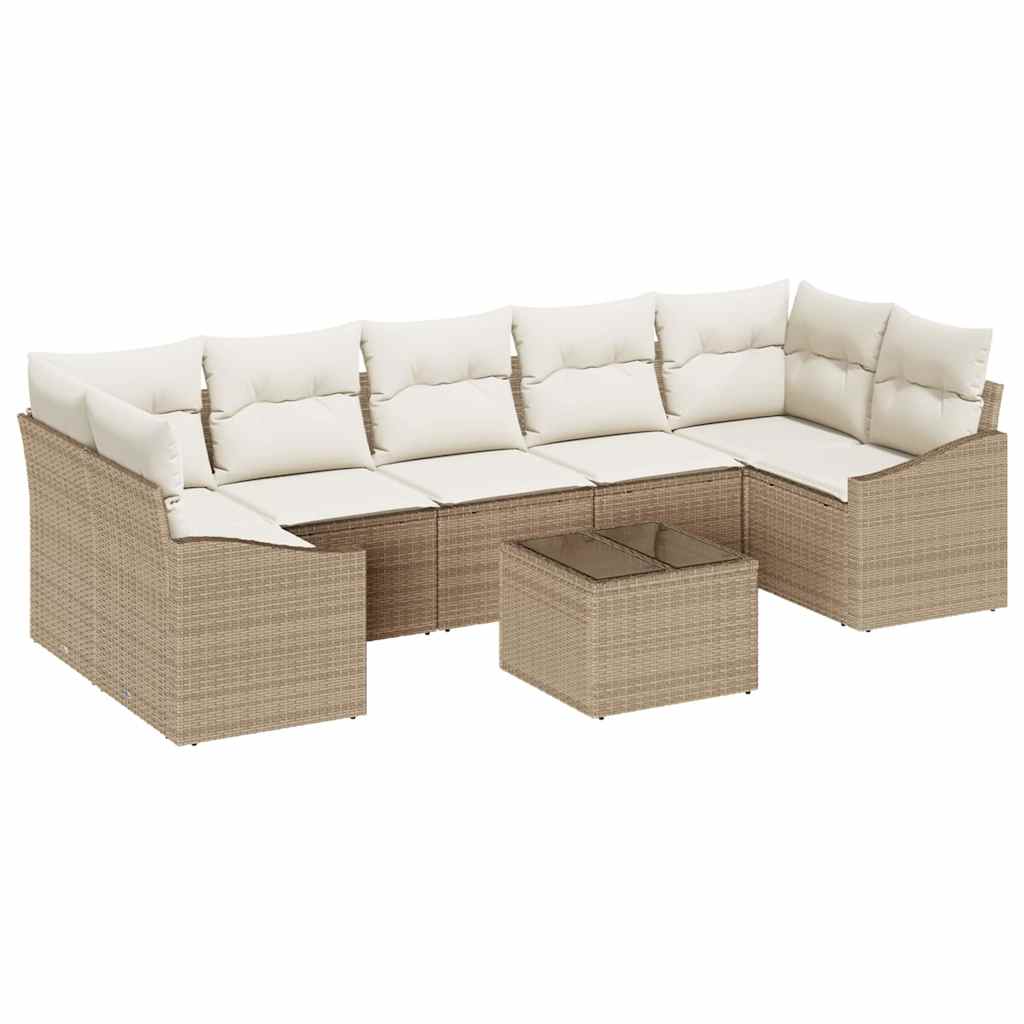 Sofa Set mit Kissen 8 pcs Beige und Creme Poly-Rattan