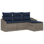 Sofa Set mit Kissen 4 pcs Grau und Marineblau Poly-Rattan