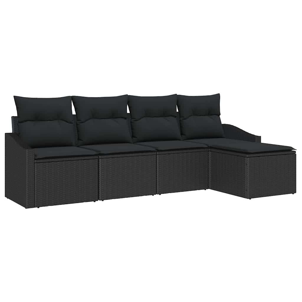 Sofa Set mit Kissen mit Speicher 5 pcs Schwarz Poly-Rattan