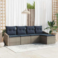 Sofa Set mit Kissen 5 pcs Grau und Marineblau Poly-Rattan