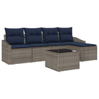 Sofa Set mit Kissen 6 pcs Grau und Marineblau Poly-Rattan