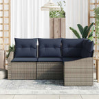 Gartensofa-set mit Kissen 4 pcs Grau und Marineblau Poly-Rattan