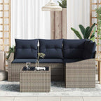 Gartensofa-set mit Kissen 5 pcs Grau und Marineblau Poly-Rattan