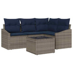 Gartensofa-set mit Kissen 5 pcs Grau und Marineblau Poly-Rattan