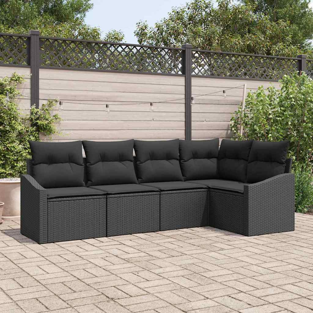Gartensofa-set mit Kissen 5 pcs Schwarz Poly-Rattan