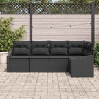 Gartensofa-set mit Kissen 5 pcs Schwarz Poly-Rattan