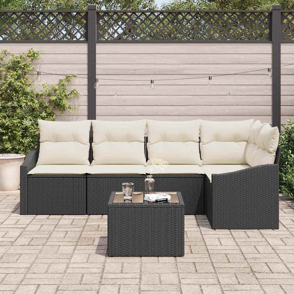 Gartensofa-set mit Kissen 6 pcs Braun und Creme Poly-Rattan