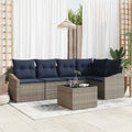 Gartensofa-set mit Kissen 6 pcs Grau und Marineblau Poly-Rattan