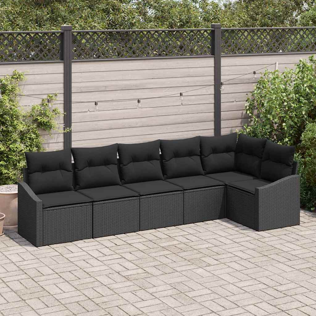 Gartensofa-set mit Kissen 6 pcs Schwarz Poly-Rattan