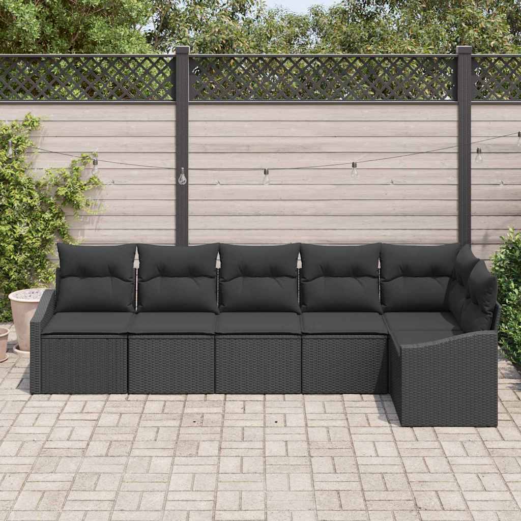 Gartensofa-set mit Kissen 6 pcs Schwarz Poly-Rattan