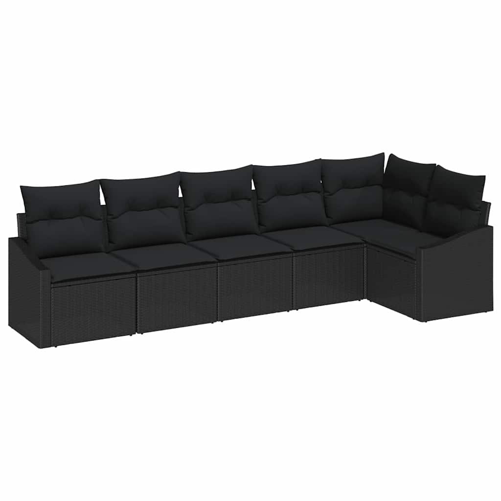 Gartensofa-set mit Kissen 6 pcs Schwarz Poly-Rattan