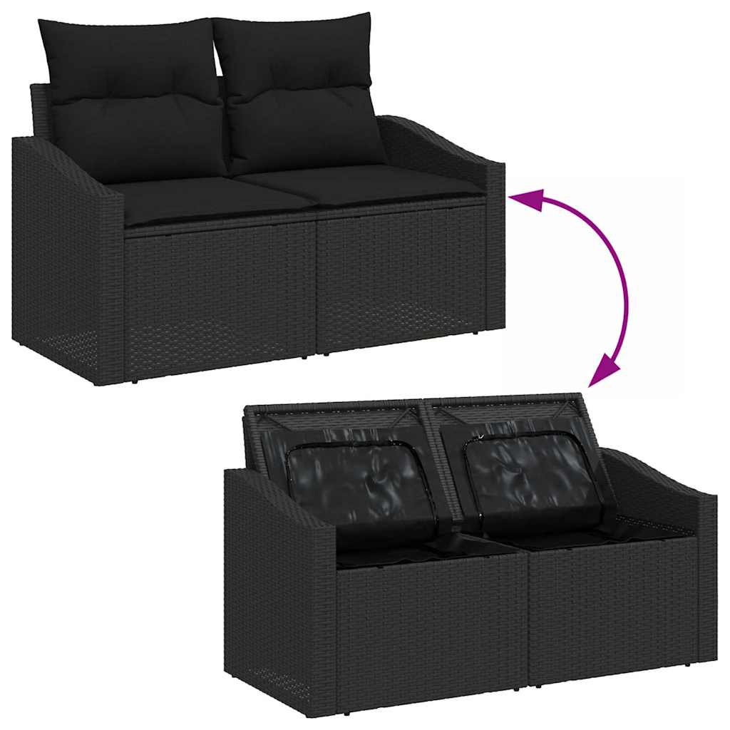 Gartensofa-set mit Kissen 6 pcs Schwarz Poly-Rattan