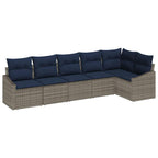 Gartensofa-set mit Kissen 6 pcs Grau und Marineblau Poly-Rattan