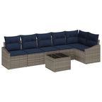 Gartensofa-set mit Kissen 7 pcs Grau und Marineblau Poly-Rattan