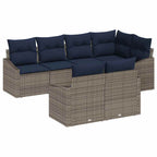 Gartensofa-set mit Kissen 7 pcs Grau und Marineblau Poly-Rattan