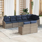 Gartensofa-set mit Kissen 8 pcs Grau und Marineblau Poly-Rattan