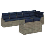 Gartensofa-set mit Kissen 8 pcs Grau und Marineblau Poly-Rattan