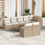Gartensofa-set mit Kissen 9 pcs Beige und Creme Poly-Rattan
