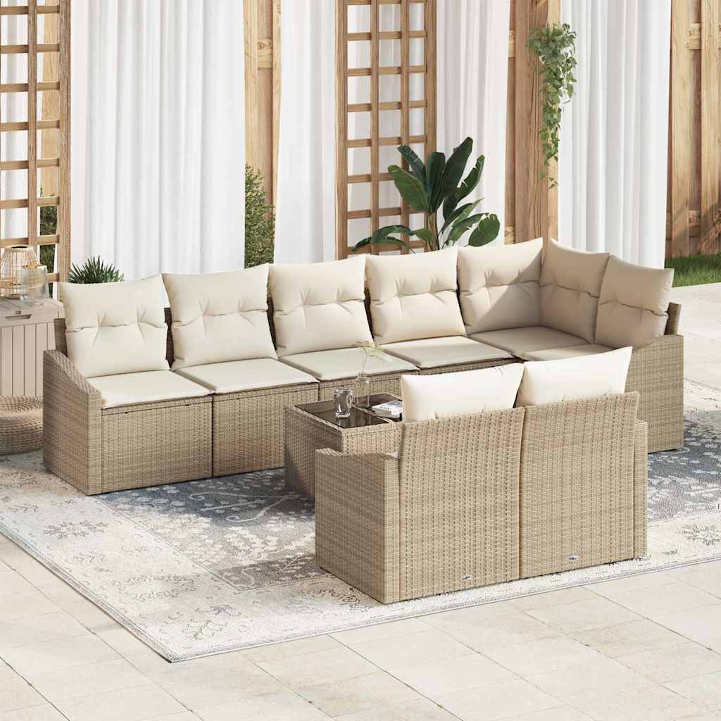 Gartensofa-set mit Kissen 9 pcs Beige und Creme Poly-Rattan