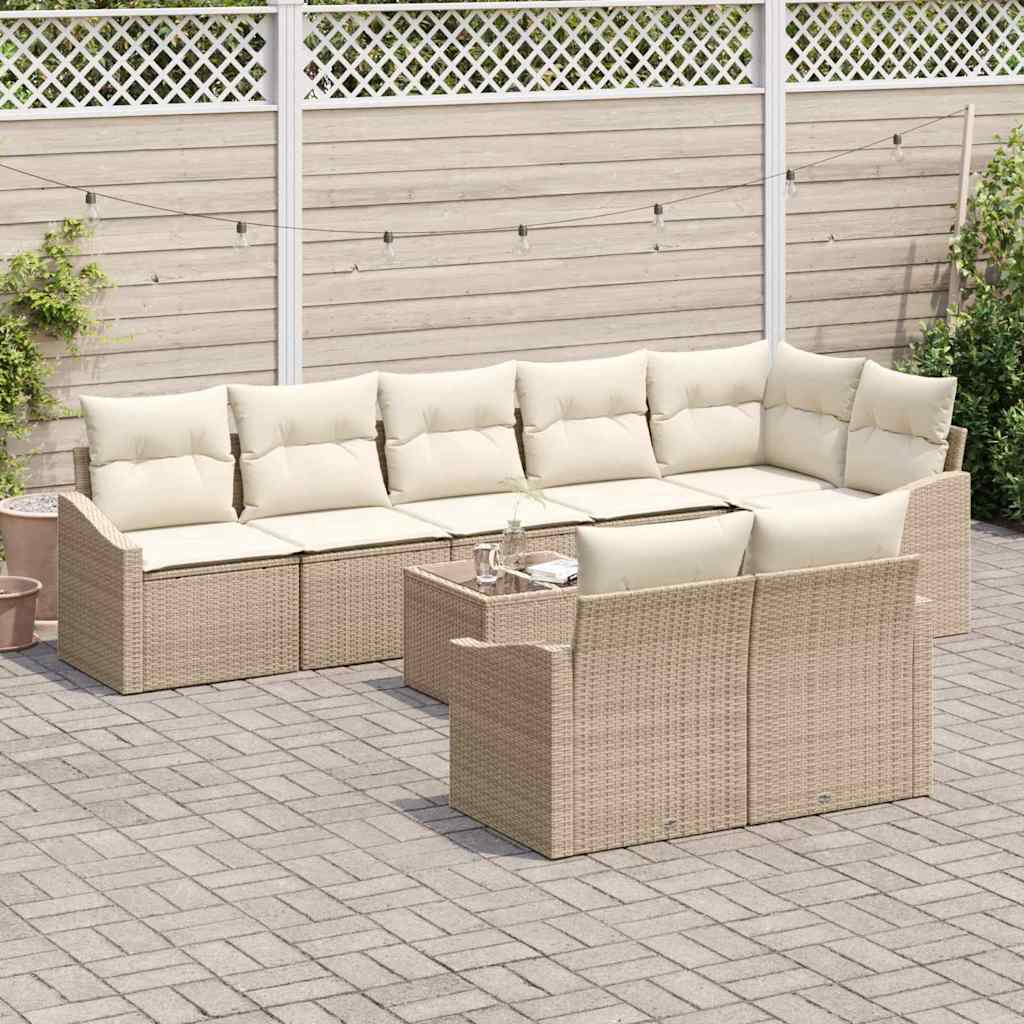 Gartensofa-set mit Kissen 9 pcs Beige und Creme Poly-Rattan