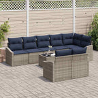 Gartensofa-set mit Kissen 9 pcs Grau und Marineblau Poly-Rattan