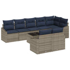 Gartensofa-set mit Kissen 9 pcs Grau und Marineblau Poly-Rattan