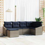 Sofa Set mit Kissen 6 pcs Grau und Marineblau Poly-Rattan