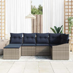 Sofa Set mit Kissen 6 pcs Grau und Marineblau Poly-Rattan