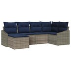 Sofa Set mit Kissen 6 pcs Grau und Marineblau Poly-Rattan
