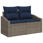 Sofa Set mit Kissen 6 pcs Grau und Marineblau Poly-Rattan