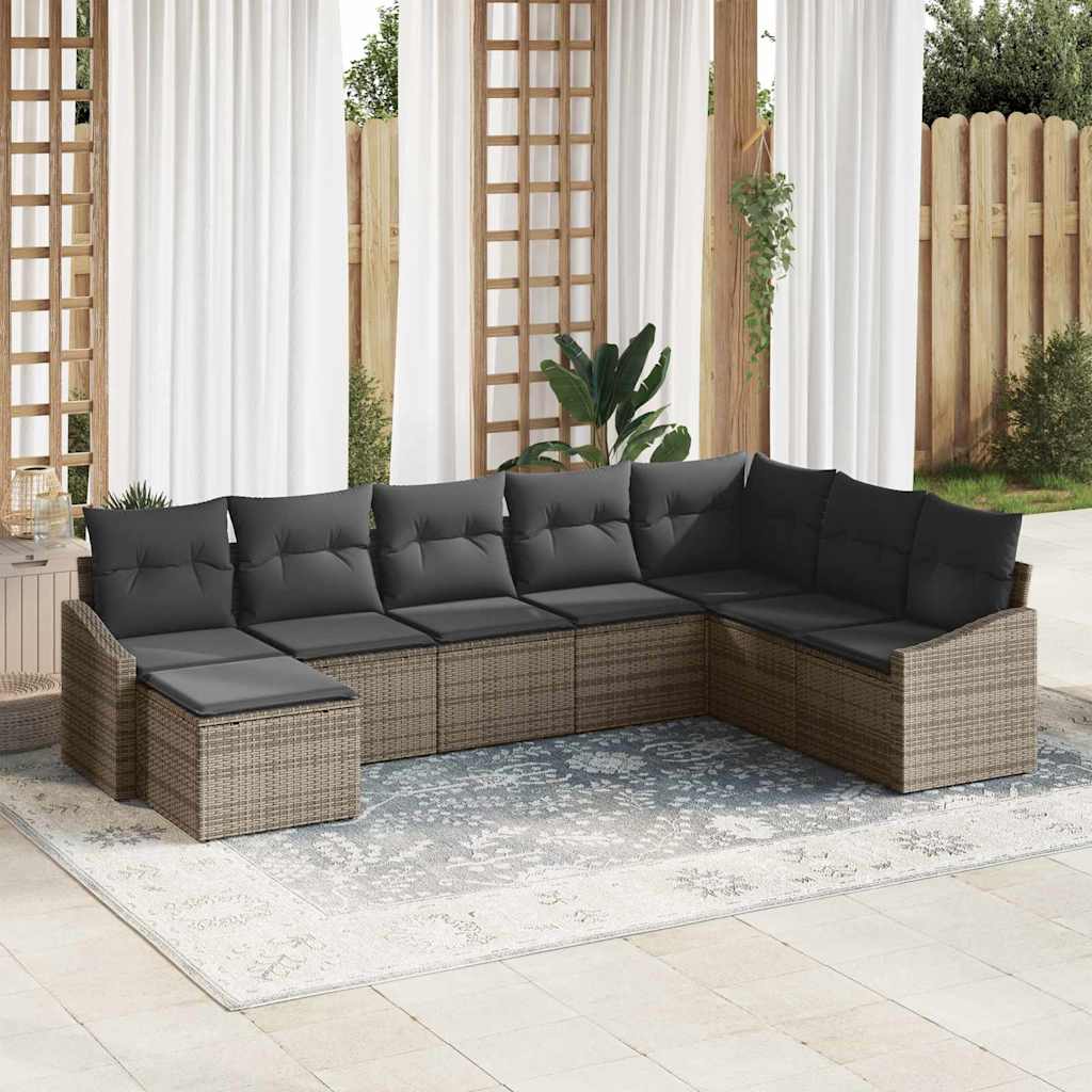 Gartensofa-set mit Kissen mit Speicher 8 pcs Grau Poly-Rattan