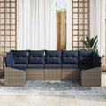 Gartensofa-set 7 pcs Grau und Marineblau Poly-Rattan