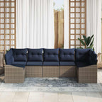 Gartensofa-set 7 pcs Grau und Marineblau Poly-Rattan