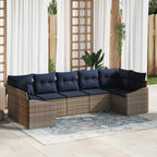 Gartensofa-set 7 pcs Grau und Marineblau Poly-Rattan