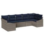 Gartensofa-set 7 pcs Grau und Marineblau Poly-Rattan