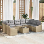 Gartensofa-set mit Speicher Beige und Hellgrau Poly-Rattan