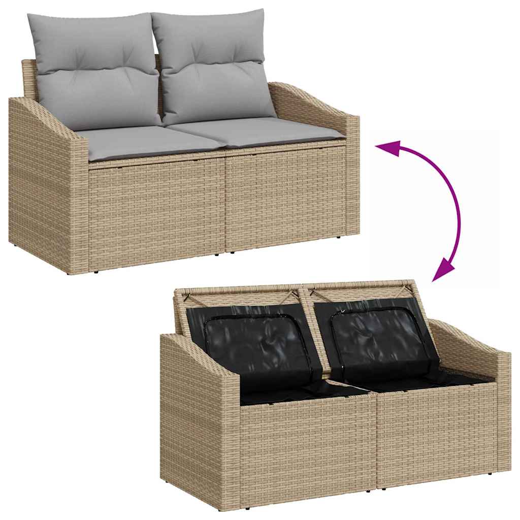 Gartensofa-set mit Speicher Beige und Hellgrau Poly-Rattan