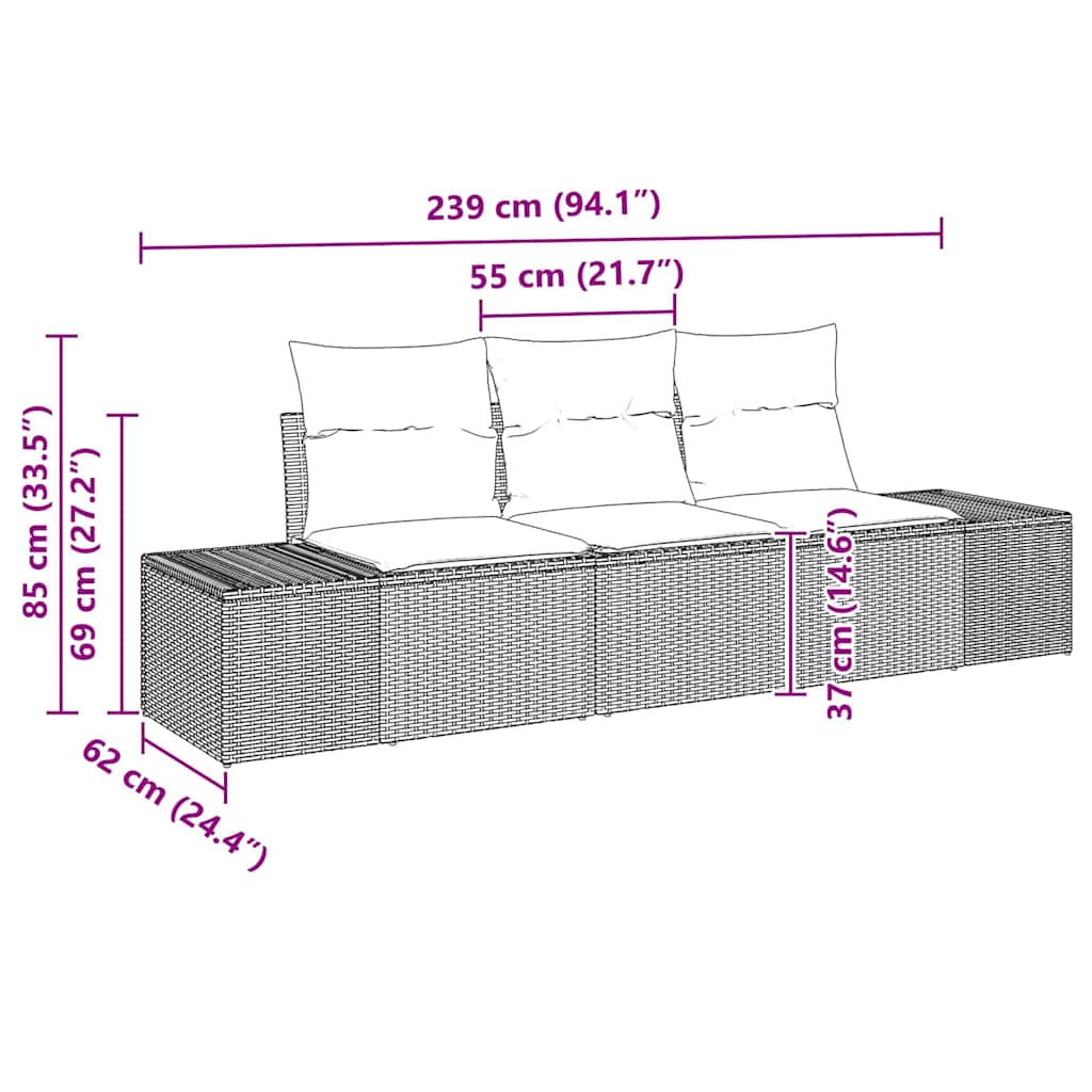 Gartensofa-set mit Speicher 3 pcs Schwarz und Creme Poly-Rattan